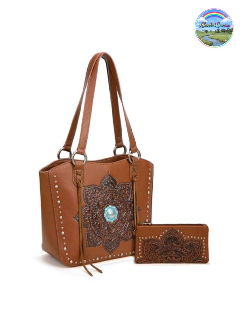 Western Tote Bag with Wallet Set Faux Leather Studded Vintage Handbag